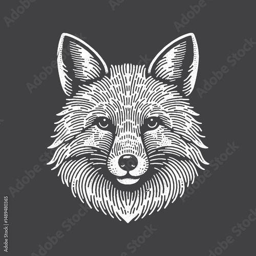 Rustic Fox Head Portrait Drawing – Vintage Wildlife Animal Vector Artwork for Nautical Apparel, Posters, and T-Shirt Designs on Dark Background