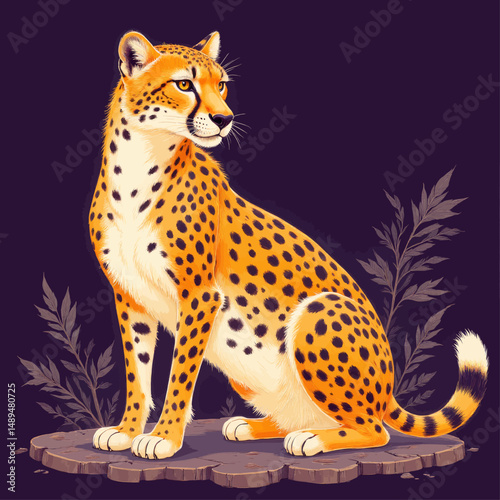 Majestic Cheetah Sitting on Rock with Dark Background