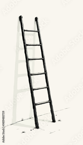 Minimalist Ladder Ascending into Sky, Solitude and Hope