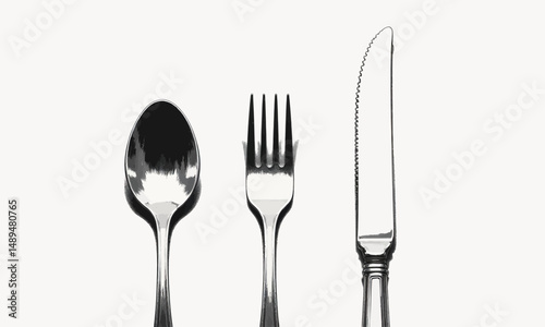 Minimalist Silverware on White Background