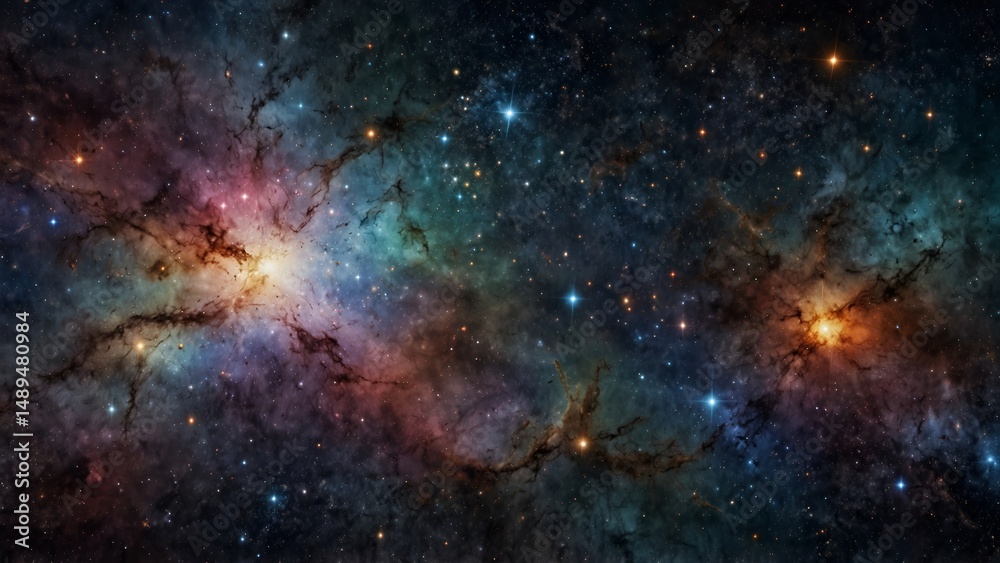Fototapeta premium Cosmos through the lens of galactic mosaic background. A myriad of stars and celestial bodies form a captivating mosaic of deep space. It's a great choice for space-themed projects