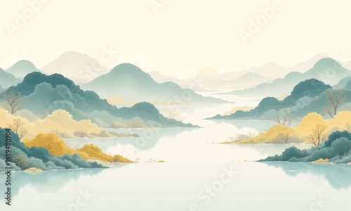 Misty Mountain Lake Autumn Serenity
