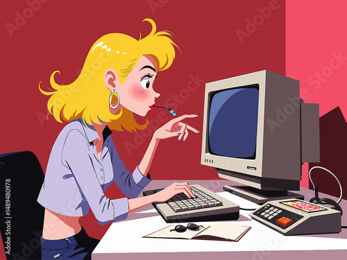 A playful interaction between a girl and a boy at a computer desk showcases creativity, connection, and collaboration in a flirtatious manner, capturing youthful energy