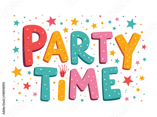 This vibrant image features a playful 'Party Time' design, perfect for conveying a festive atmosphere, complete with bright colors and whimsical shapes to inspire joy and celebration.