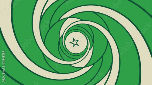 Green and beige spiral with star in center abstract design background art illustration graphic vector