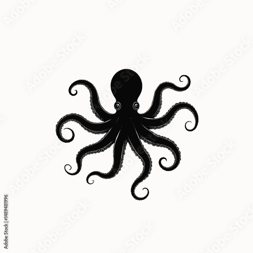 Octopus Silhouette: Elegant Marine Creature in Minimalist Style