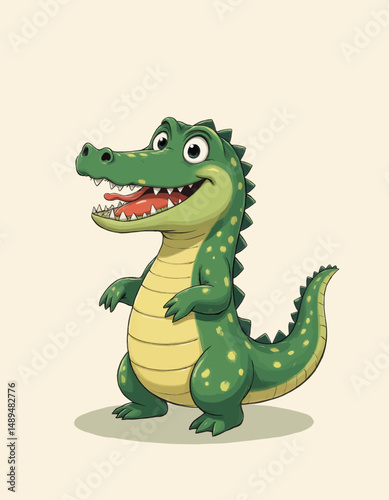Playful Crocodile Smiling in Green Meadows