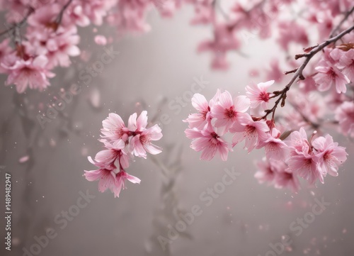 Soft focus image of pink sakura petals drifting down against a gentle, out-of-focus backdrop  ,  light,  petals,  spring