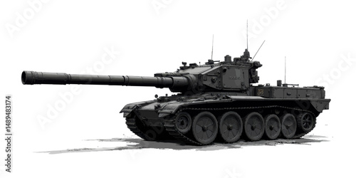 Powerful Tank in Grayscale Battlefield Setting