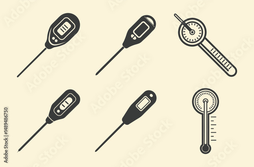 Meat thermometer silhouette, Cooking thermometer icon, Kitchen tool vector, Meat Thermometer Black Vector Silhouette 