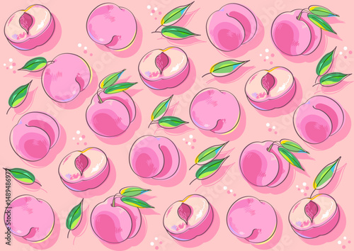 ジューシーな桃の背景パターン素材