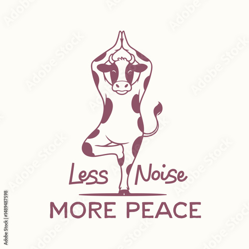 Yoga cow, less noise more peace. Funny yoga and meditation t shirt design