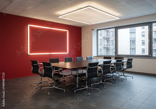 Conference room with red accent wall