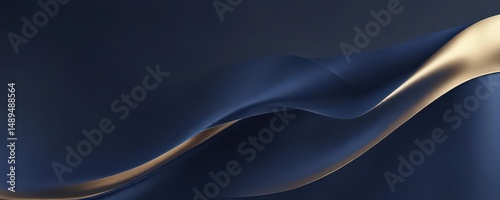 Wavy navy blue gradient banner with metallic highlights , abstract, digital, water