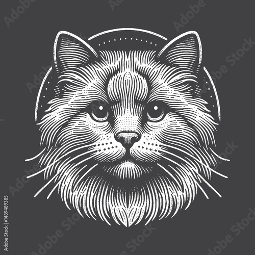 Rustic Cat Drawing – Vintage Pet Animal Vector Artwork for Cozy Apparel, Posters, and T-Shirt Designs on Dark Background