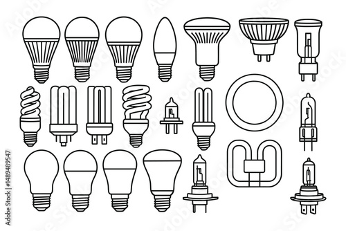 Collection of Various Types of Light Bulbs Illustration