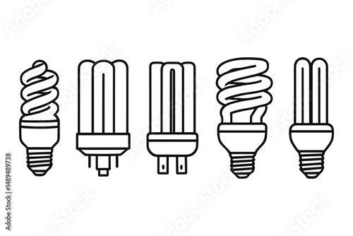 Collection of different CFL bulbs on a bright background.