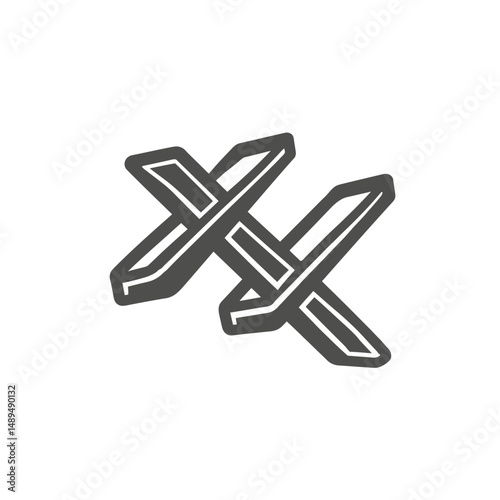 Grey swords cross depicted isolated military conflict concept
