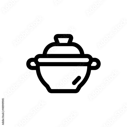 Ceramicpot icon depictsboilingcooking in kitchen white isolated