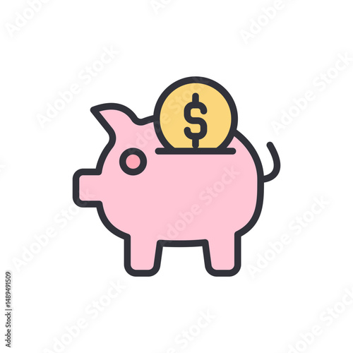 Pink Piggy Bank With Gold Coin Represents Saving And Financial Future