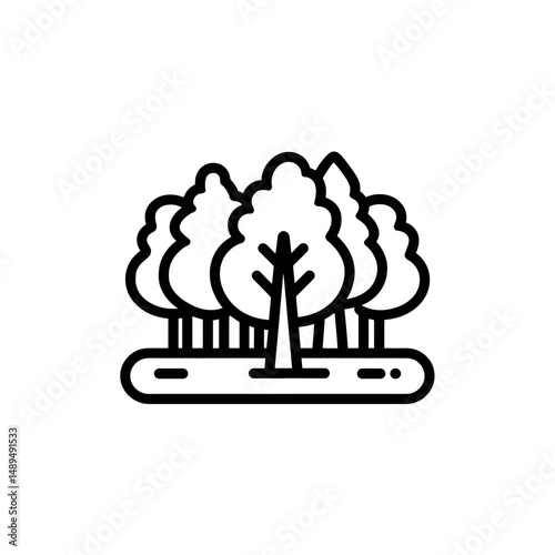 Stylized trees compose nature scene black outline graphic style