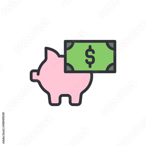 Piggy Bank With Dollar Bill Representing Financial Savings And Investment