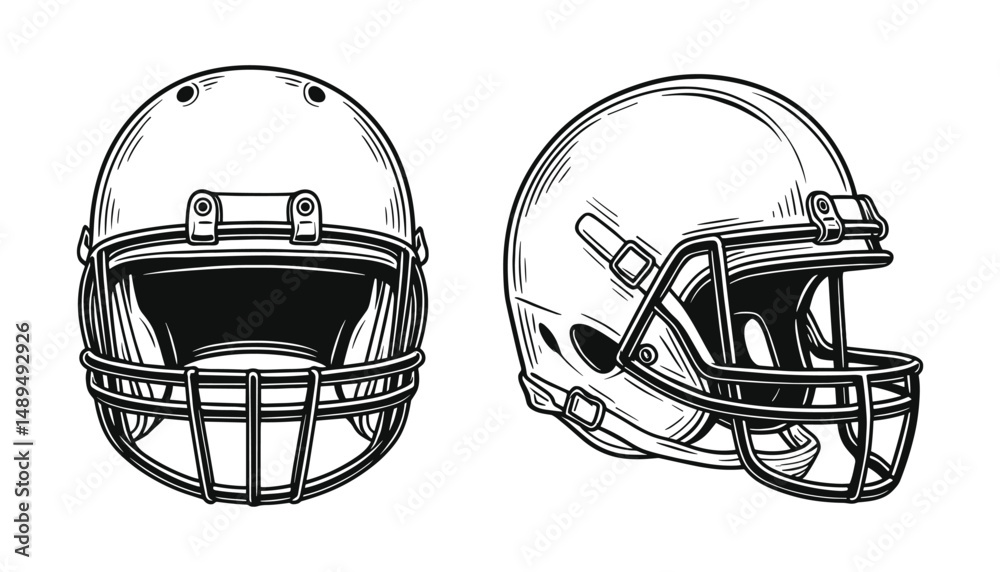 Fototapeta premium American football helmet illustration in front and side view