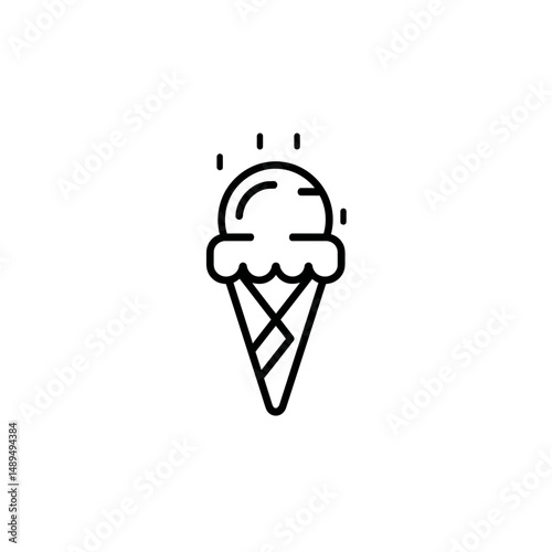 Single scoop icecream melts inside cone on white backdrop lineart