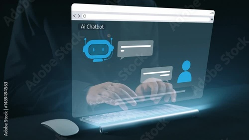 Human interact with AI artificial intelligence virtual assistant chatbot in concept of AI artificial intelligence prompt engineering, LLM AI deep learning to use generative AI for work support. UUID
