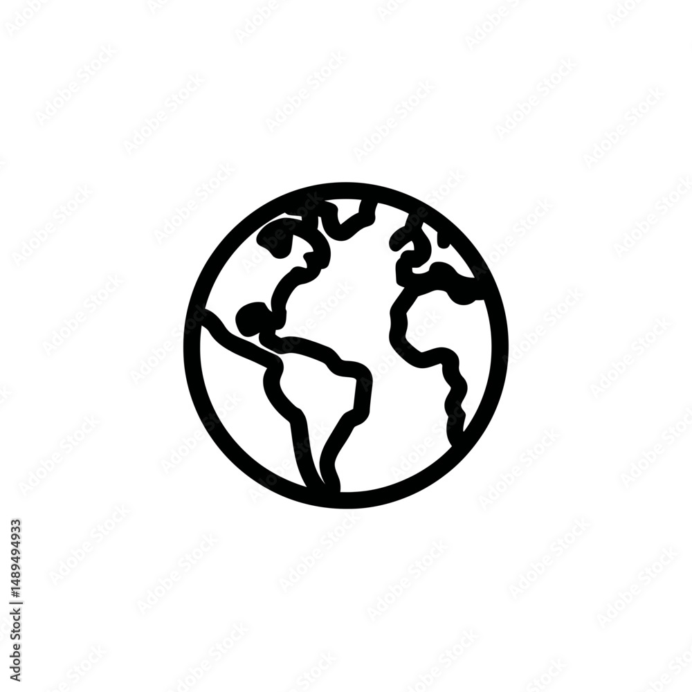 Earth outline displays continents global sphere graphic simple