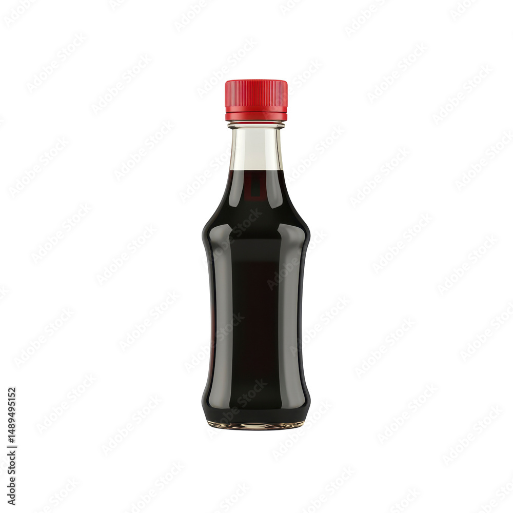 Glass Bottle of Soy Sauce with Red Cap Glass Bottle of Soy Sauce with Red Cap