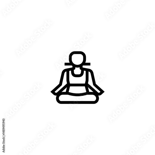Meditating woman sits peacefully in minimalistic white space