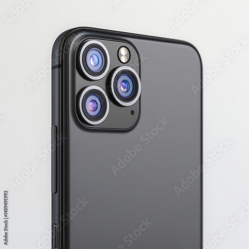 Close-up View of Modern Smartphone Camera on Minimalist Background