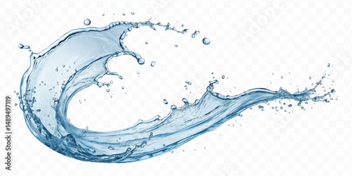 smooth liquid water splash in curve style isolated on transparent background