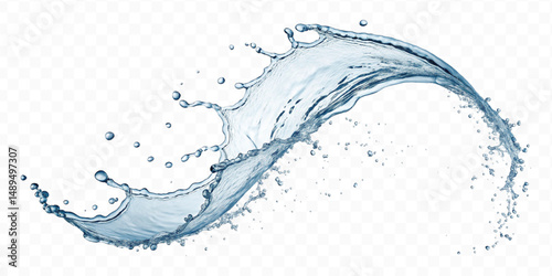 smooth liquid water splash in curve style isolated on transparent background