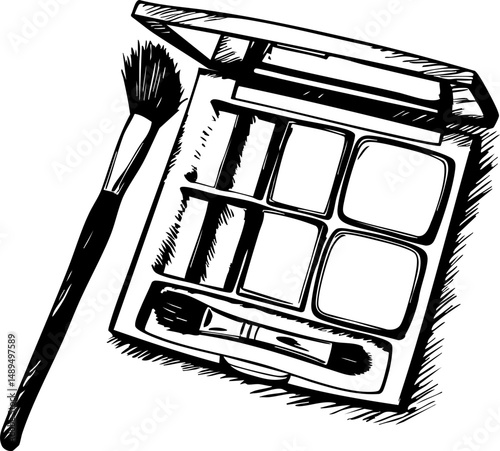 Artistic makeup palette unveiled at creative workshop urban studio visual content artsy environment close-up view beauty concept