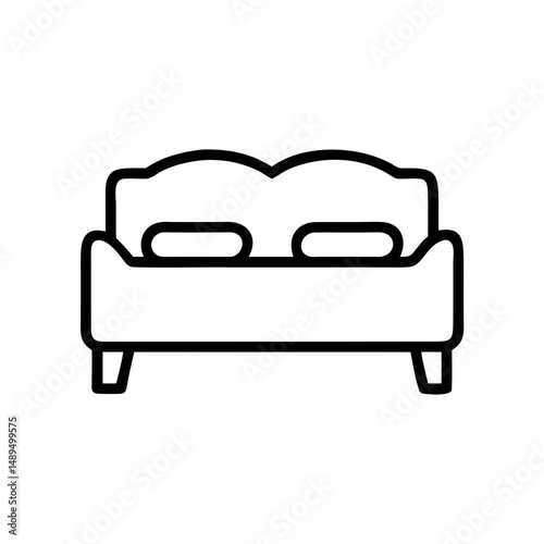 Bed Line Icon – Minimal Double Bed Outline Symbol for Bedroom Design