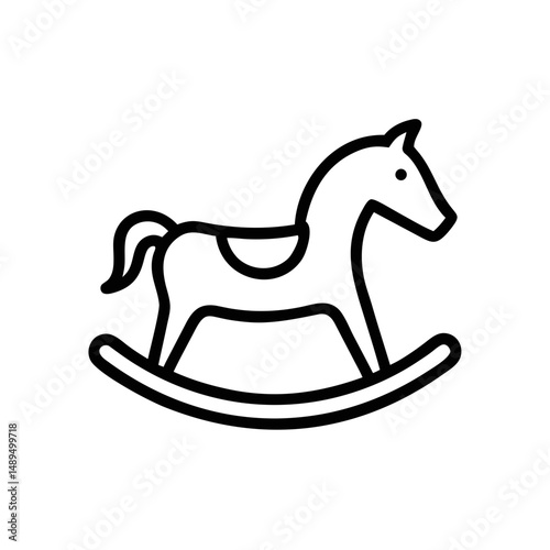 Rocking Horse Icon – Minimalist Black Line Toy Vector Illustration