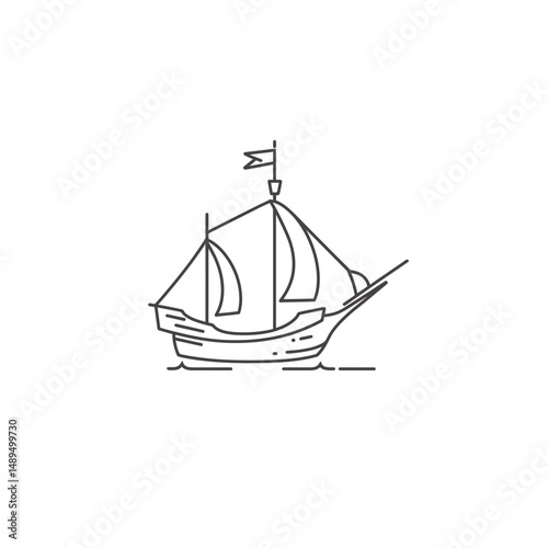 Classic sailboat sails quietly ocean minimal nautical voyage graphic