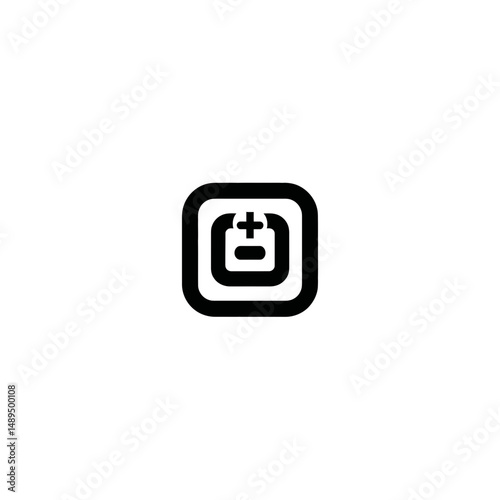 Plus symbol sits inside concentric rounded square shape design