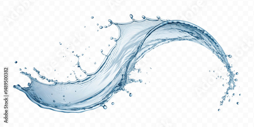 smooth liquid water splash in curve style isolated on transparent background