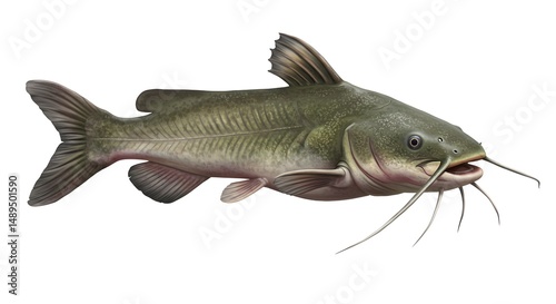 Detailed Illustration of a Channel Catfish, Aquatic Life