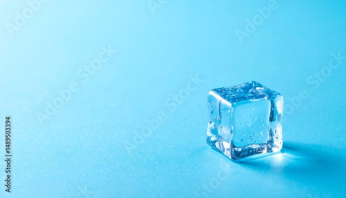 涼感あふれるライトブルーの中に一粒の氷が置かれ、夏らしい透明な冷たさを感じさせる

