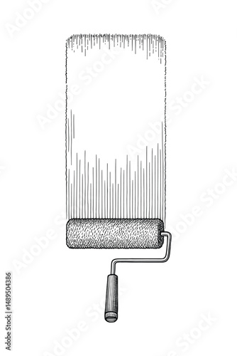 Illustration of a paint roller applying white color layer art.