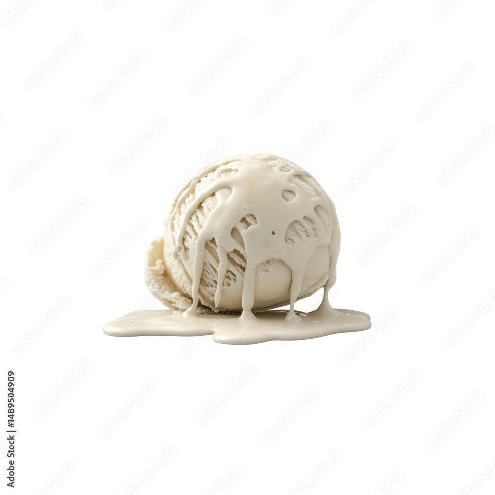 Fototapeta premium Melted Scoop of Vanilla Ice Cream with Dripping Sauce