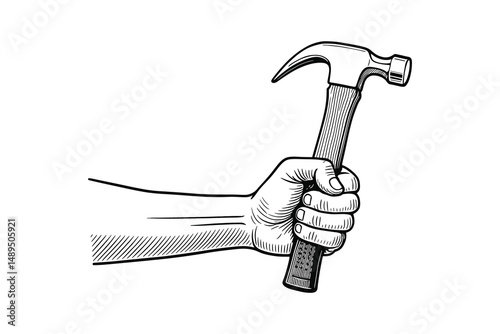 Hand Gripping a Claw Hammer Tool With Strong Grip Skill
