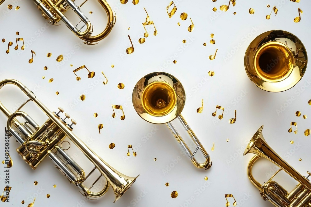 Naklejka premium Captivating musical notes complementing the brass ensemble.