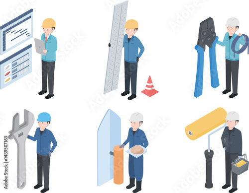 いろいろな職種の作業員のイラストセット