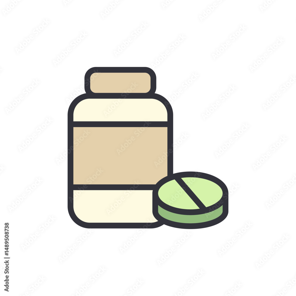 Fototapeta premium Pill Container And Tablet Symbolizing Medicine For Health On White