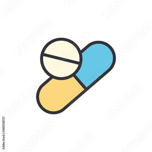 Stylized Medical Pills And Capsule On A Transparent Backdrop